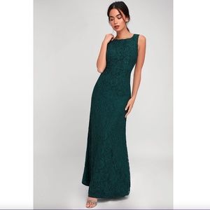 Lulus Brilliant Babe Forest Green Lace Maxi Dress